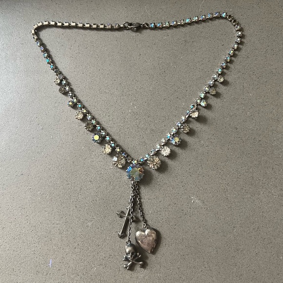 Tom Binns Crystal and silver chain skull necklace